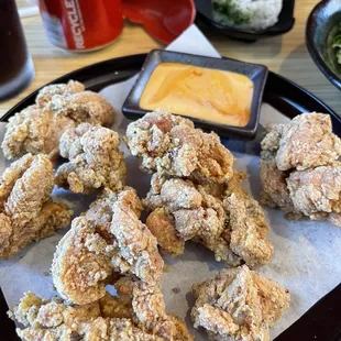 Popcorn chicken. Chicken was great. Sauce was so so.