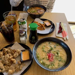 Popcorn Chicken Ramen, Calamari, Spicy Miso Ramen