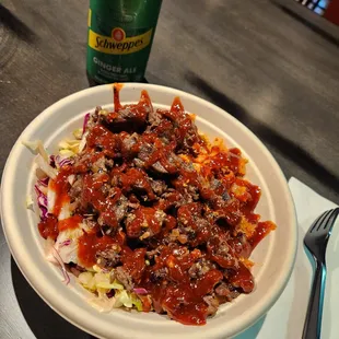Purple Rice, bulgogi beef and kotaco salad