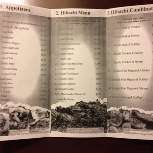 a menu for a restaurant with a lot of food