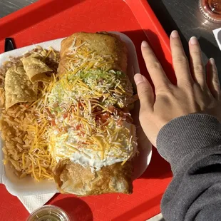 Chimichanga Plate with hand comparison