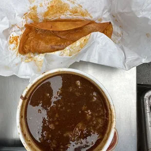 Birria soup with corn tortillas