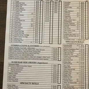 Second menu, vs the cooked food menu.