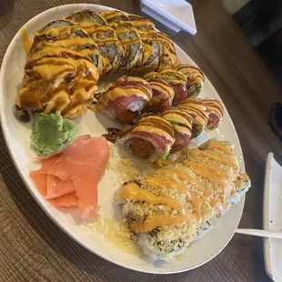 Crunchy Roll added spicy mayo (right)  Frisco Roll (left)  Joeys Joe's Special Roll (middle)