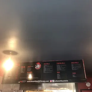 menus on the ceiling