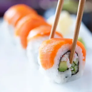 sushi with chopsticks