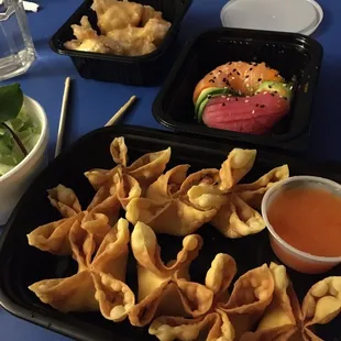 Rangoons, sushi donut and free shrimp!