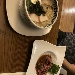 Ramen and beef tataki