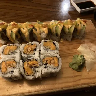 Vegan sushi: Fried Sweet Potato Roll and the Mango Salsa specialty roll