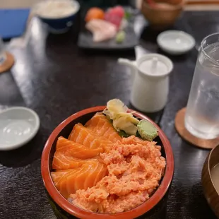 salmon and spicy tuna bowl ($16)