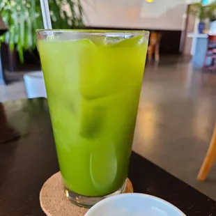 Iced matcha tea, free refills.