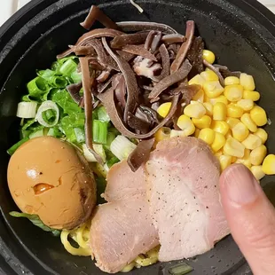 Spicy Ramen with teeny pork slices.