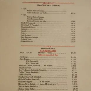 the menu for the restaurant