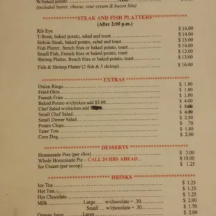 the menu for the restaurant