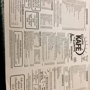 the menu for the restaurant