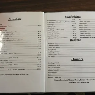 a menu for a restaurant