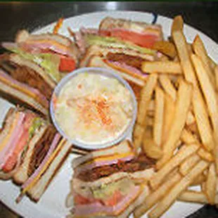 a plate of sandwiches and fries