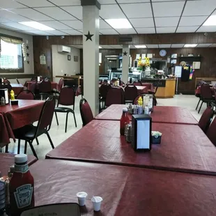 tables and chairs in a restaurant