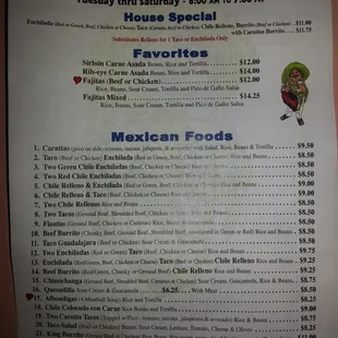 The menu has so many delicious options, for any time of day! We keep this on our fridge, so we can call in a carryout order anytime we want.