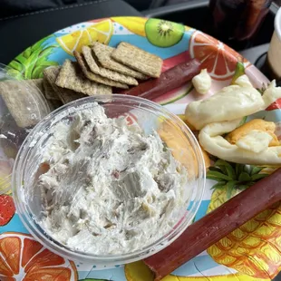 Homemade sausages, cheese curds, 30 brat flavors, 35 varieties of cheese!! (The dip is smoked whitefish from mackinaw city, Michigan)