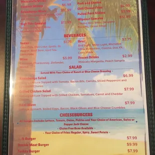 the menu for the restaurant