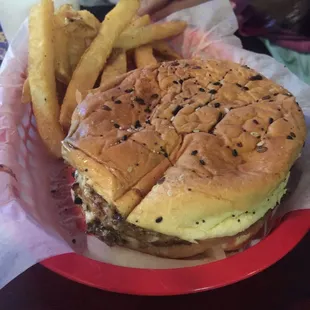 Turkey burger is amazing. It's moist and full of flavor.