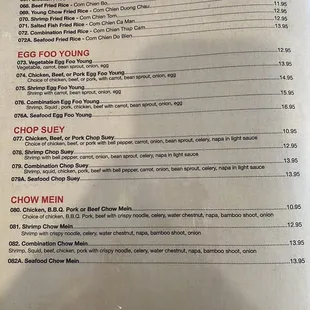 Normal dine in menu - December 2022