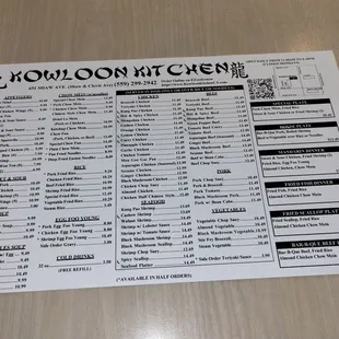 Paper menu photo taken 02/11/2023 but has old prices