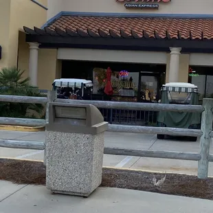 the entrance to a restaurant