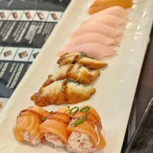 Sushi and sushi roll from the AYCE menu. 6/22/2024