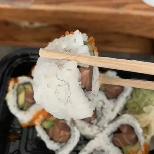 Alaska roll from Koyomi. Garnished with hair. Ugh.