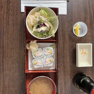 Appetizers - salad, miso soup &amp; California roll