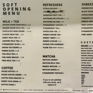 Soft Opening Menu