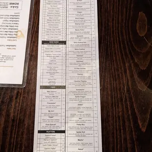 a menu on a table