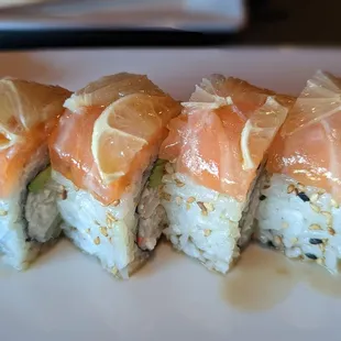 salmon, avocado, and rice roll