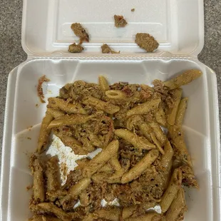 Cajun Pasta with tiny bits of chicken