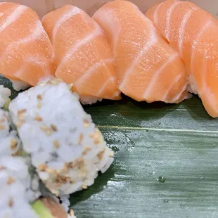Salmon Lover&apos;s roll (with rice rolls with more salmon and avocado)
