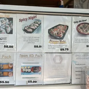 menu, sushi and sashimi