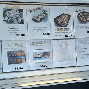 menu, sushi and sashimi