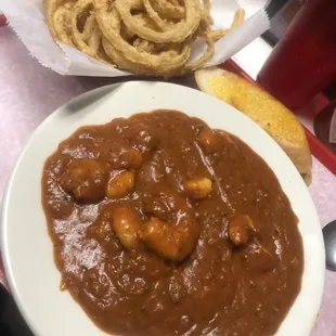 Shrimp Creole with Onion Rings