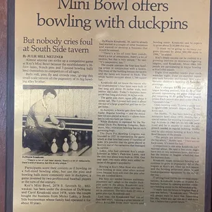 Some history on Koz &amp; mini bowling