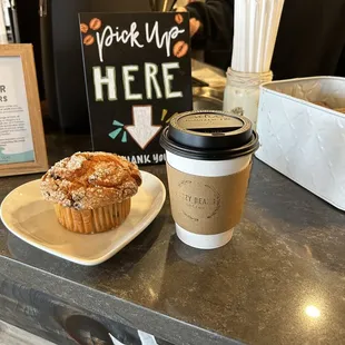 Vanilla chai tea latte and chocolate chip muffin