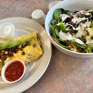 Southwestern chorizo omelette and a side salad