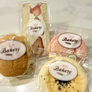 Strawberry cream sandwich, gluten free strawberry castella, mochi &amp; bean pastry, regular castella cake