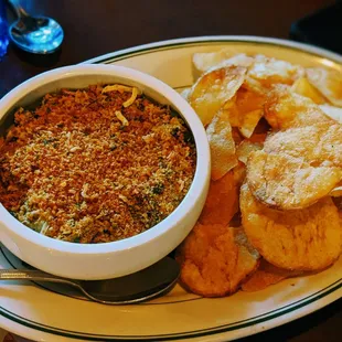 Artichoke dip with homemade chips