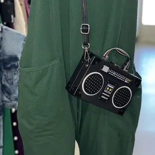 Green boho romper 
Boombox purse