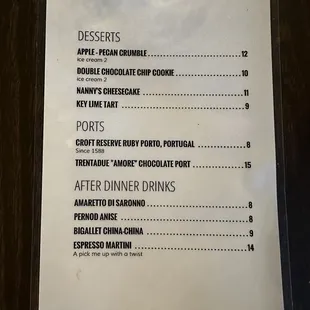 Dessert menu.