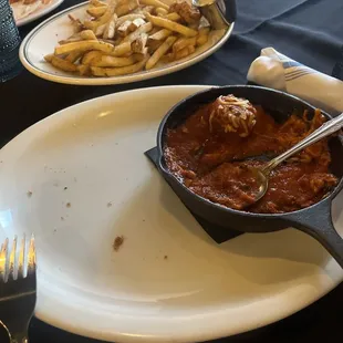 I could not get a picture of the appetizers fast enough.  We got the meatballs and chicken strips.