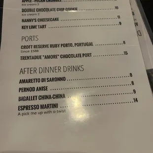 Dessert menu