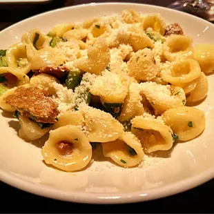 Orecchiette with lamb sausage and rapini. Has a great chew to it and a little tiny bit of spice.